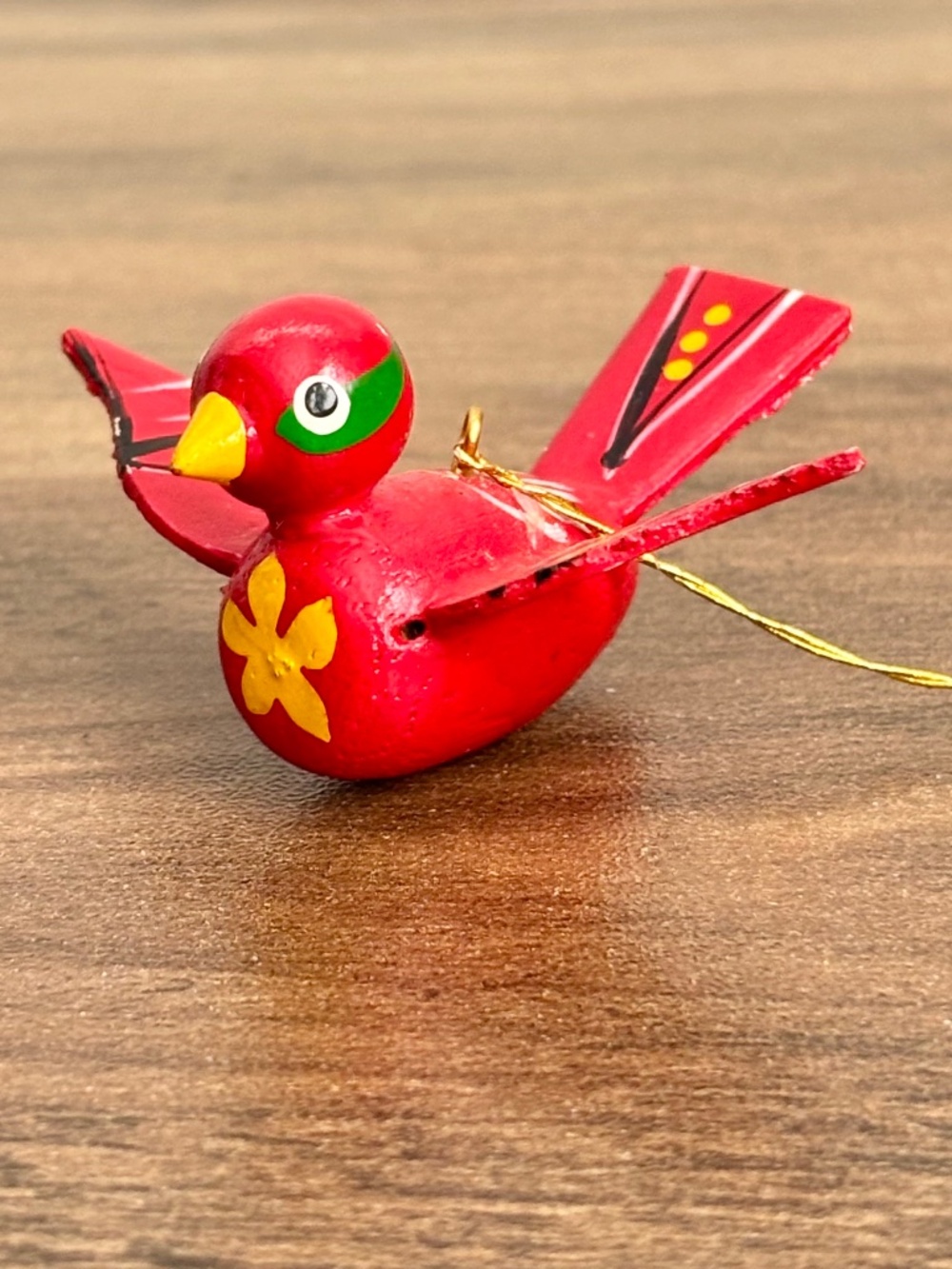 VINTAGE Wooden Christmas Red Bird Ornament Hand Painted Retro Folk Art Taiwan